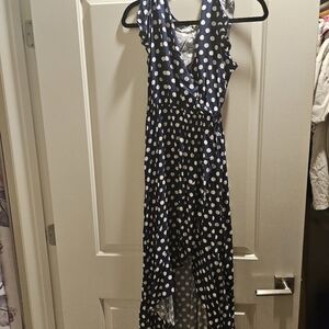 Navy Polka Dot Sleeveless Dress